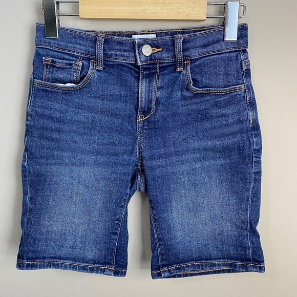 Old Navy Girl's Denim Belted Midi Dark Wash Jean Shorts Size 12 - Picture 1 of 10